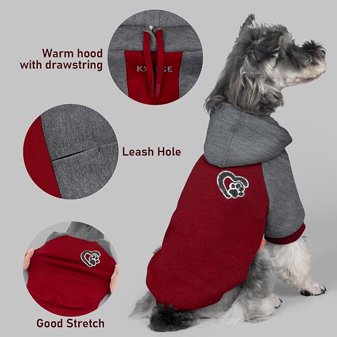 KYEESE Dog Hoodie Stretchy Pets Sweater with Leash Hole Warm Dog Clothes for Large Dogs Pets Coat for Cold Weather Comfort Dogs Winter Coat Pet Clothes with Drawstring Soft Pet Sweatshirt