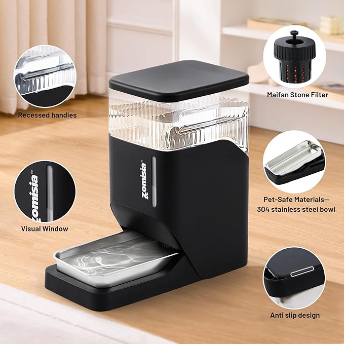 Automatic Dog Water Dispenser 8L with Stainless Steel Bowl, Gravity Large Capacity Water Bowl for Dogs, 2 Gallon Pet Waterer 100% BPA Free, White