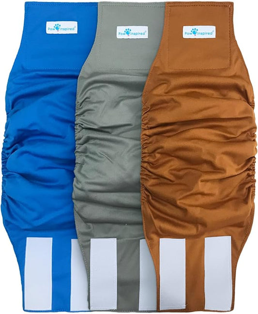 Paw Inspired 3ct Male Dog Wraps Washable, Belly Band for Dogs | Washable Dog Diapers, Reusable Male Dog Diapers for Marking (Medium (3 ct.), Assorted (White Lining))