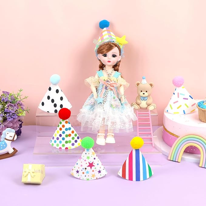 12pcs Mini Party Hats for Stuffed Animals, Party Hats for Dolls Dog Cat Rabbit Puppies Birthday Party Cone Hats Photo Prop