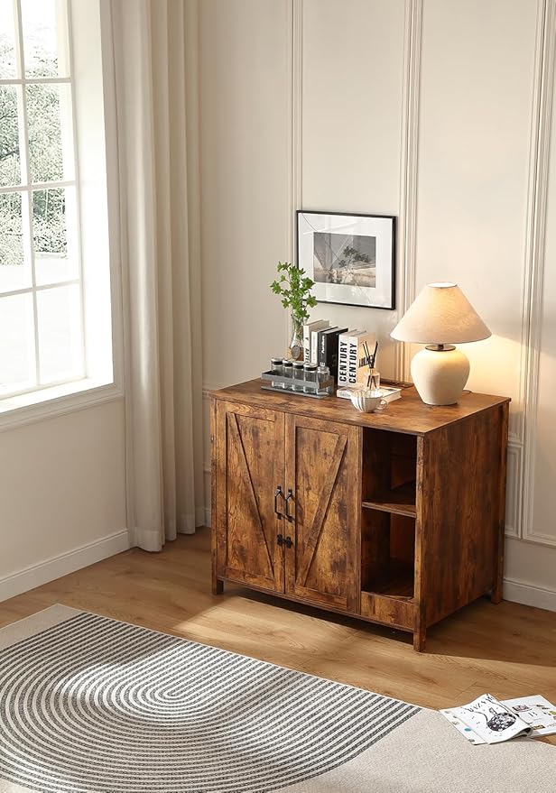 Large Cat Litter Enclosure with Litter Collector, Enclosure for self-Cleaning Litter Boxes,Adjustable Shelf for Dog Proof,Charging Station,Locks Added for cat,Cat House,Rustic Brown