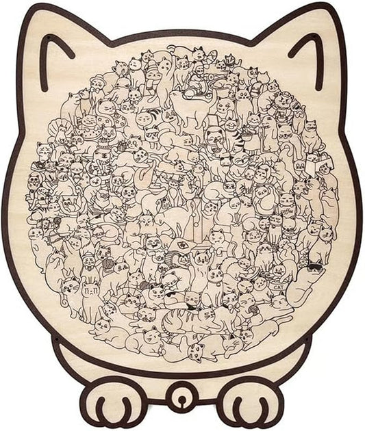 135-Piece Colored Cat Shaped Wooden Jigsaw Puzzle (Set 4)