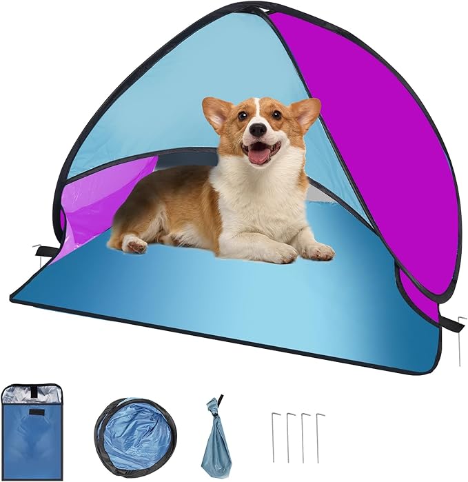 Mini Beach Tent for Dog Pet Shade Pop Up Portable Mini Head Sun Shelters Canopy for Camping Outdoor Hiking Picnic Windproof Waterproof with Tent Nails Phone Stand for Puppy Cat Small Animals(blue red)