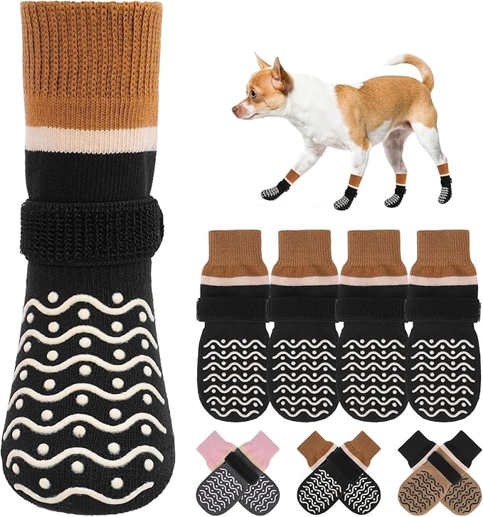 BEAUTYZOO Dog Socks to Prevent Licking Paws -Dog Boots & Paw Protectors with Grippers on Hardwood Floors, Dog Shoes for Hot/Cold Pavement Small Medium Large Senior Dogs Booties
