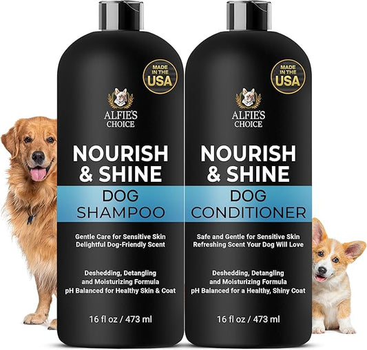 Dog Shampoo and Conditioner Set for Itchy Skin, Allergies & Odor – 2-in-1 Calming Formula with Lavender, Rosemary & Biotin – Moisturizing & Detangling – Safe for Puppies & All Breeds – 16 oz x 2
