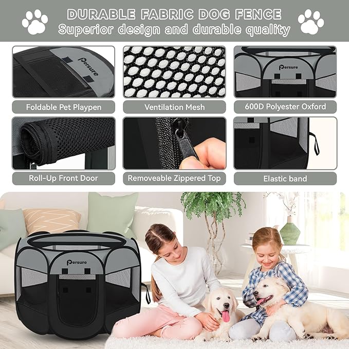 Dog Cat Playpen Indoor Outdoor for Puppy Pet Dogs Cat Travel and Recovery After Surgery, Dog Enclosure Tent Crates Cage, Portable Pop Up Dogs Kennel with Carrying Case (Dark Grey, Medium)