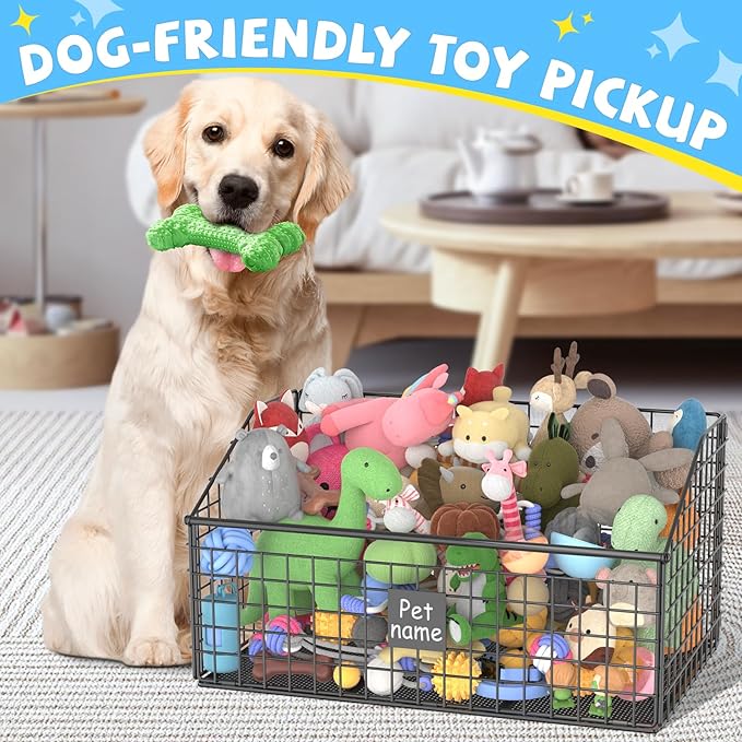 Indestructible Dog Toy basket, Large Toy Bin for Dogs,Pet Toy Bin Dog Metal Basket Organizer Storage for Toys Food Storage (Black)