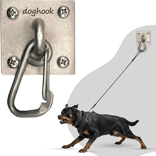 Canine Hitch- Secure Dog Leash Parking Indoor- Outdoor Wall Hook with EZ Clip - Tie Out Stainless Steel - Practical Lead Management for Home & Business
