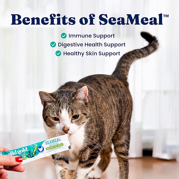 SeaMeal Squeeze Tuna Lickable Cat Treat with Seaweed for Skin, Coat, Digestive & Immune Health - Natural, Holistic, Grain-Free (4 Squeezes)