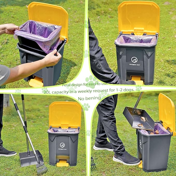 Outdoor Dog Poop Trash Can with Pooper Scooper & 60 Free Poop Bags -20 L/5.2 Gallon Dog Waste Trash Can Pet Waste Disposal Station with Inner Bucket - Metal Dog Pooper Scooper Great Dogs