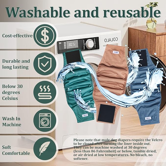 Reusable Dog Diapers Male, Premium Washable Belly Bands for Male Dogs Extra Large, Pack of 5, High Absorbing Male Dog Wraps for Doggie & Puppy in Incontinence or Excitable Urination and Training(XL)