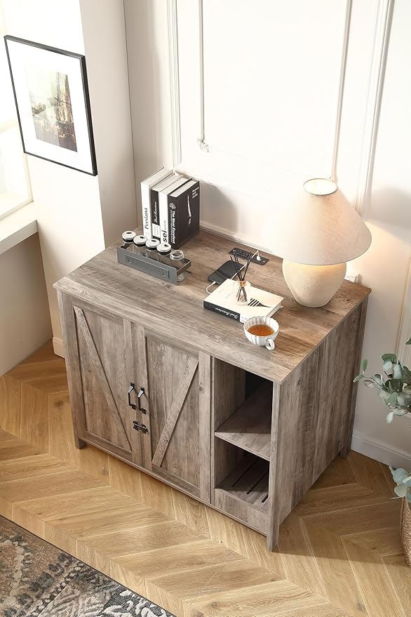 Large Cat Litter Enclosure With Litter Collector, Enclosure for self-Cleaning Litter Boxes,Adjustable Shelf for Dog Proof and Storage,charging station,Locks Added for cat,Cat House,Grey