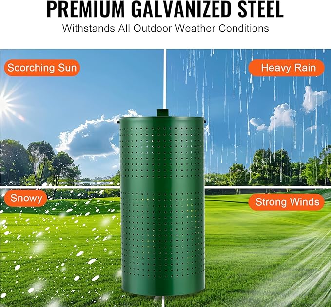 VEVOR Dog Poop Trash Can With 50 Liner Bags, 11.5 Gallons Outdoor Waste Bin With Lid & Liner Clip for Pet Waste Station, Disposal Container for Garden Backyard Park