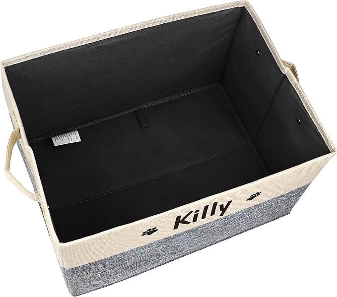 PET ARTIST Personalized Dog Toy Bin for Dog Toys Accessories - Foldable Dog Toy Basket Storage Box for Pet Toys,Dog Coat, Upgrade Grey, M:15''(38cm)*11''(28cm)*9''(23cm)