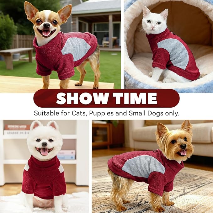 Small Dog Sweater with Leash Ring Soft Warm Fleece Fall Winter Dog Clothes Cute Cat Apparel Puppy Sweaters Classic Pullover Doggy Sweatshirts Chihuahua Costumes Cat Outfits(Red,M)