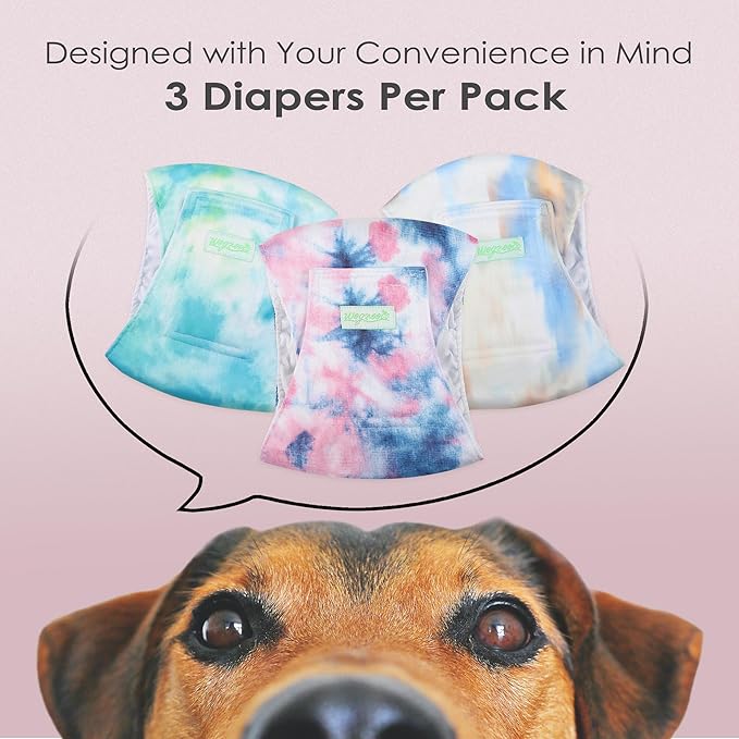 wegreeco Washable Male Dog Belly Band (Stylish Pattern)- Pack of 3 - Washable Male Dog Belly Wrap, Dog Diapers Male (Tie-dye, Sky, Small)