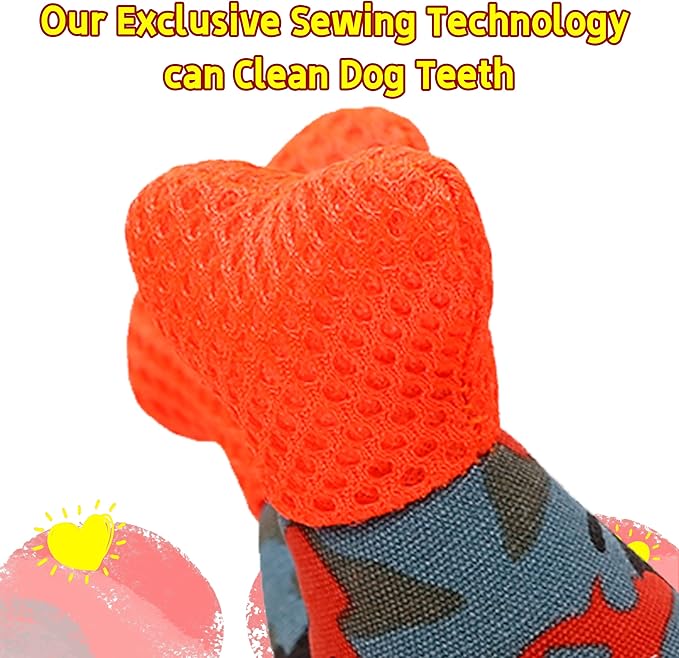 Dog Chew Squeaky Toys, Dog Teeth Cleaning Toy, Tug of War, Stuffed Jack Bone Toy with Squeakers, Interactive Toy for Small Medium Large Dogs, Orange