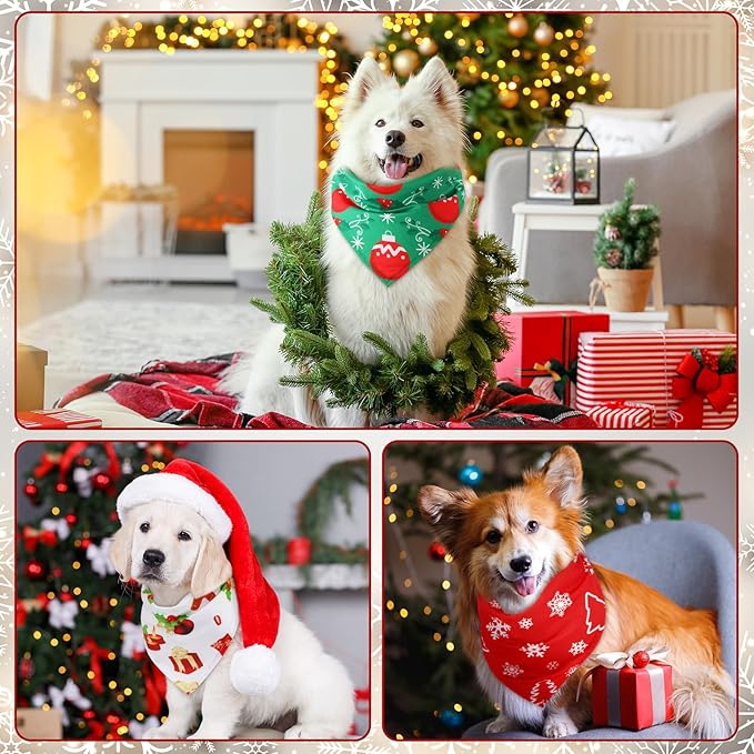 Abbylike 50 Pcs Christmas Dog Bandanas Bulk Xmas Bandanas for Dogs Triangle Kerchief Bibs Scarf Set for Pet Xmas Costume Photo Props Accessories Pet Shops Grooming, 25 Styles (31.5 x 21.7 x 21.7)