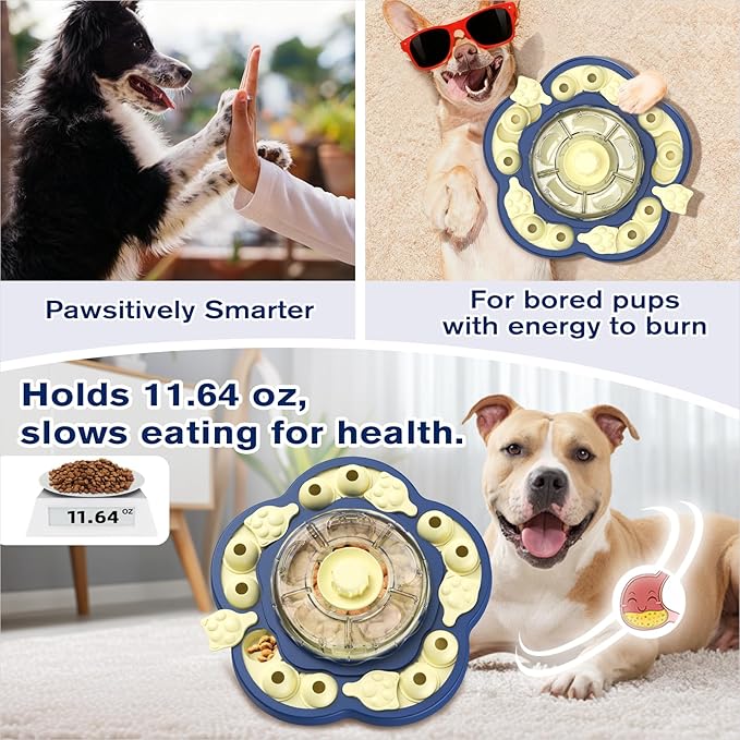KADTC U.S. Brand & Design All in ONE -3 Levels of Challenge Spinning Dog Puzzle Toy for Small/Medium/Large Dogs Puzzles Feeder Treat Slow Dispenser Puppy Food Dispensing Enrichment Thanksgiving Toys
