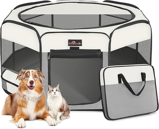Aivituvin Dog Playpen Foldable Pet Play Pens with Carrying Bag for Cat, Puppies, Rabbits, Chickens, Durable Portable Pet Tent for Travel Camping Indoor/Outdoor Grey S