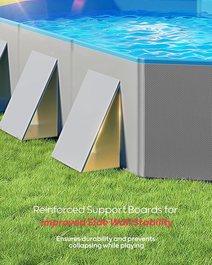 Peteast Foldable Dog Pool with Sturdy Square Design, Durable 82" Lx46 Wx12 D Extra Large Portable Pet Bathtub with Reinforced Sidewalls for Stability, Ideal for Indoor & Outdoor Use (Blue&Gray)