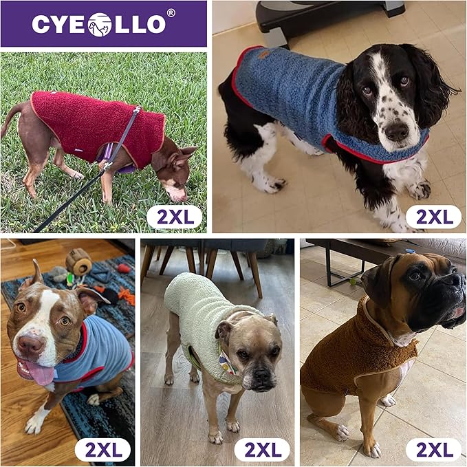 cyeollo Dog Coat Reversible Dog Jacket Winter Sherpa Dogs Sweater Clothes for Cold Weather Fleece Warm Pet Coats for Medium Dogs, Blue 2XL