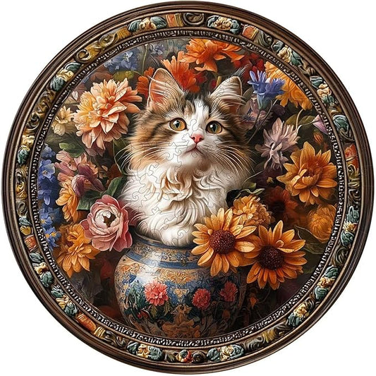 Wooden Puzzles Adults, Beautiful Tricolor Cat Wooden Puzzles 100 Pieces, Unique Animal Shaped Wood Challenging Jigsaw Puzzles Gifts for Adults, 8.5x8.5in