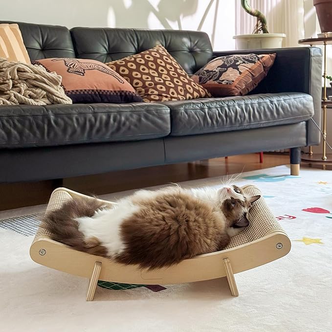 PETKARAY Inclined Sisal Cat Scratcher Bed, Curved Wooden Cat Hammock Chair, Large Scratch Pad for Indoor Cats, Cozy Cat Furniture Lounge, 24x14.5x8 inches