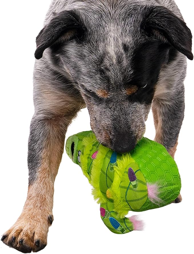 goDog Holiday Collection Mixed Materials TPE-Plush Holiday Cactus Squeaky Dog Toy, Chew Guard Technology - Green, One Size