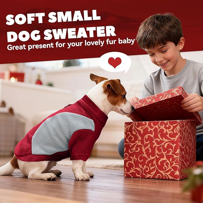 Small Dog Sweater with Leash Ring Soft Warm Fleece Fall Winter Dog Clothes Cute Cat Apparel Puppy Sweaters Classic Pullover Doggy Sweatshirts Chihuahua Costumes Cat Outfits(Red,L)