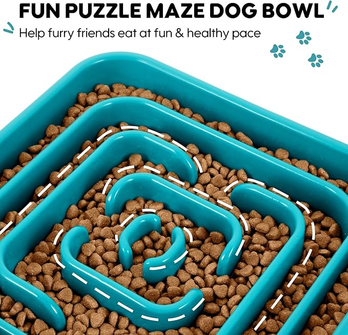 TOBYTO Slow Feeder Dog Bowls for Large Medium Breed, Anti-Choking Pet Slow Feeding Food Bowl, Non Slip Maze Puzzle Dog Feeder Bowl Prevent Bloating,Dark Green