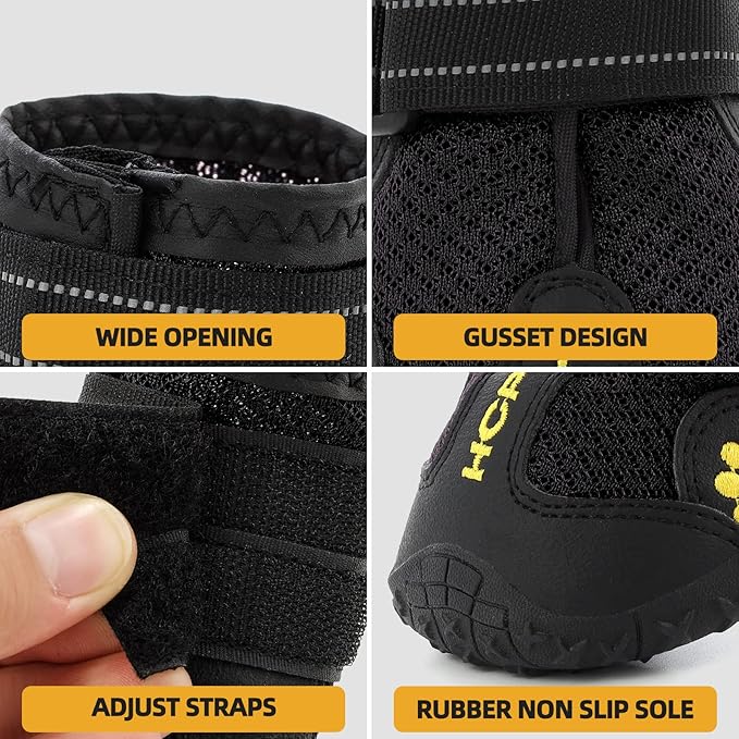 Hcpet Dog Shoes, Dog Boots for Large Dogs, Waterproof Dog Booties Paw Protector for Summer Hot Pavement, Winter Snowy Day, Outdoor Walking, Indoor Hardfloors Anti Slip Sole Black Size 7