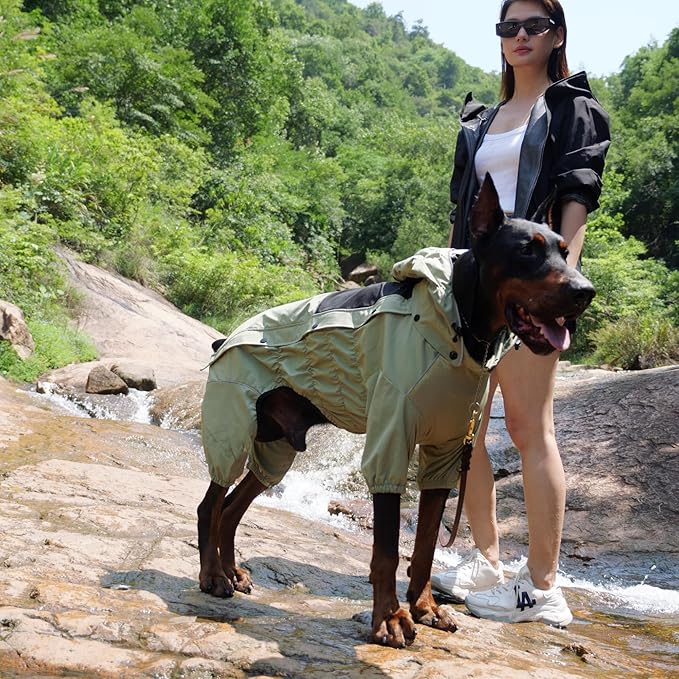 LOVELONGLONG Fleece-Lined Dog Raincoat with Removable Hood – Waterproof Winter Full Body Dog Jacket – Windproof Snowproof Cold-Weather Suit – Green-F XS