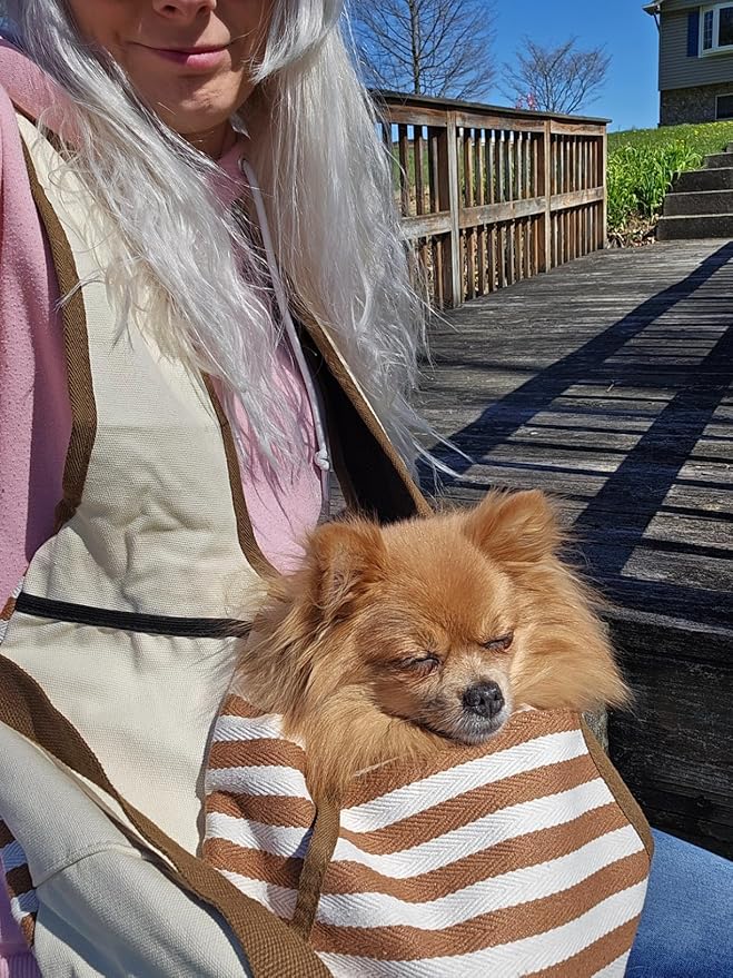 NATUYA Dog Sling Carrier Puppy Carrier, Adjustable Pet Front Sling Carrier Travel Bag with Bottom Pad, Pet Carrier for Small Dog Cat Puppy Traveling Hiking Camping (Khaki, 3-8 lb)