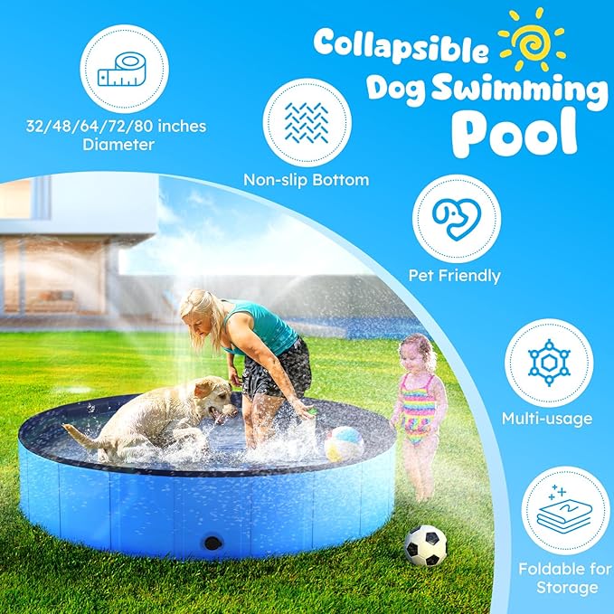 Niubya Foldable Pool, Collapsible Hard Plastic Swimming Pool, Portable Bath Tub for Pets Dogs and Cats, Pet Wading Pool for Indoor and Outdoor, 72 x 12 Inches