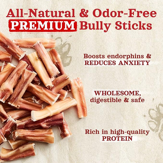 Natural Farm Odor-Free Bully Sticks (2-4”, 8oz) All-Natural Long-Lasting Chews, 100% Beef Pizzle, Grass-Fed, Grain-Free, Hormone-Free, Protein for Muscle Development & Energy, Perfect for Small Dogs