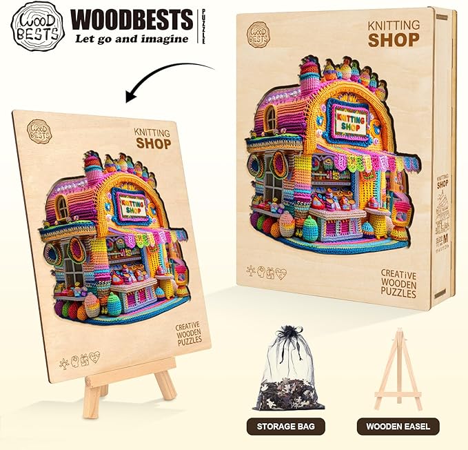 KAAYEE Wooden Puzzles for Adults, Knitting Shop Jigsaw Puzzles, 245 Piece Unique Shape Puzzle, Creative Gifts for Adults/Friends/Family, Family Game，Wall Decor(13.4 * 13.2in)