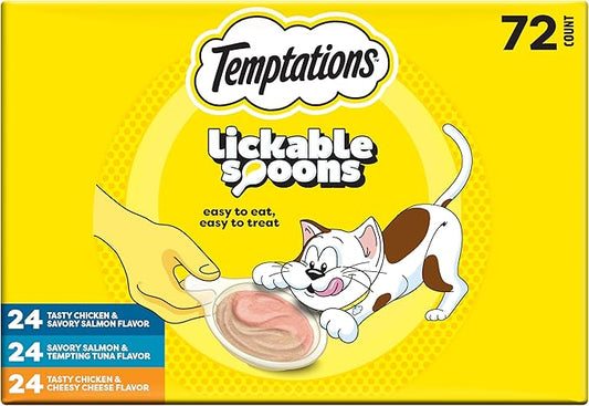 Temptations Lickable Spoons Adult Wet Cat Treats, 72 Spoons, Variety Pack