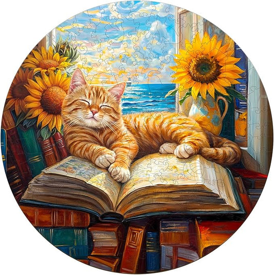 Wooden Puzzles for Adults, Wooden Jigsaw Puzzles for Adults Kids, Lazy Orange Cat Unique Shaped Wood Puzzles Adult, Creative Birthday Gifts for Friends Family Game (11.4 * 11.4in 200pcs)