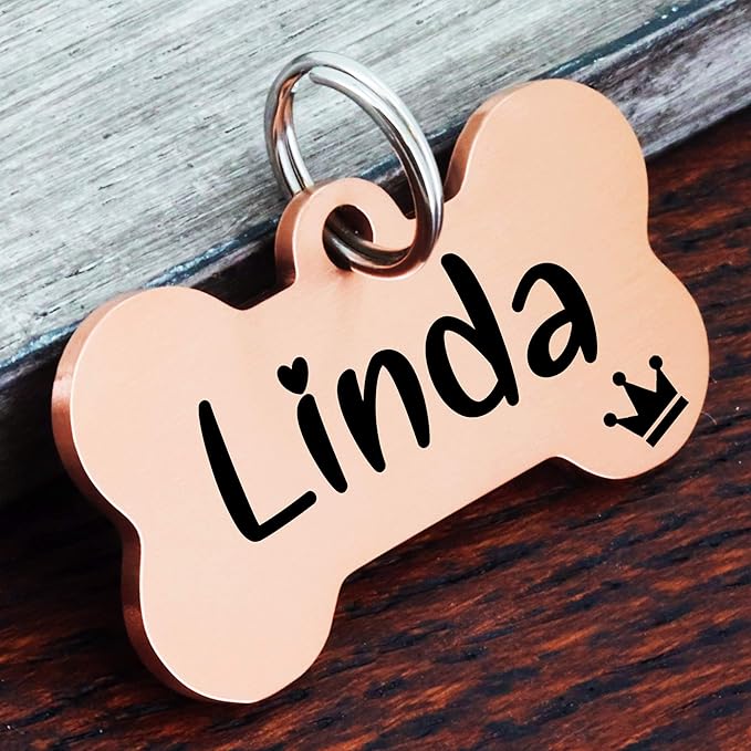 Ultra Joys Custom Personalized Dog ID Tag - Brushed Stainless Steel Bone, Rose Gold, Small