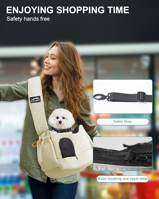 Dog Carrier Sling for Small Dogs & Cats Hand-Free Puppy Sling Purses with Storage Bag and Adjustable Shoulder Strap, Pet Sling Carrier Up to 8.8 Lbs (Yellow)