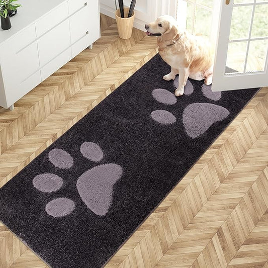 PURRUGS Dirt Trapping Door Mat 32" x 70", Non-Skid/Slip Machine Washable Microfiber Entryway Rug, Dog Doormat, Super Absorbent Welcome Mat for Muddy Wet Shoes and Paws, Charcoal
