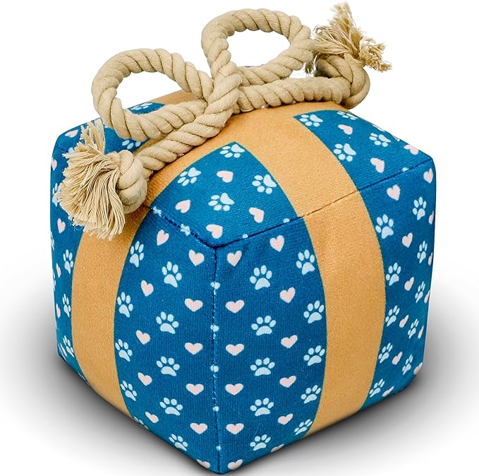Gift Box Dog Toy – Christmas & Birthday Dog Toy, Interactive Squeaker,Rope, and Crinkles for Cute Puppy Stocking Stuffer