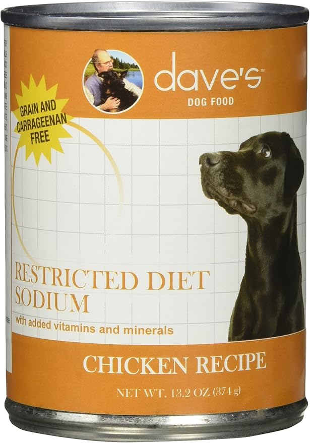 Dave's Pet Food Restricted Sodium Diet for Dogs, Chicken Pate Recipe, 13.2 oz Canned Dog Food, Case of 12