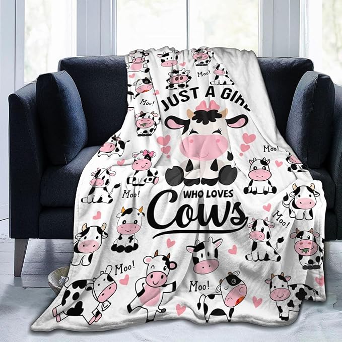 Cow Blanket Plush Gifts Just A Girl Who Loves Cow Blankets Ultra Soft Cozy Flannel Throw Blankets Bedding for Kids Girls Adults Women Gifts 50" x40