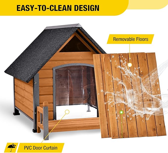 Dog House Outdoor Waterproof Dog Kennel for Small to Medium Size Dogs Doghouse Puppy Shelter with Elevated Floor for Winter (Brown-A, Medium)