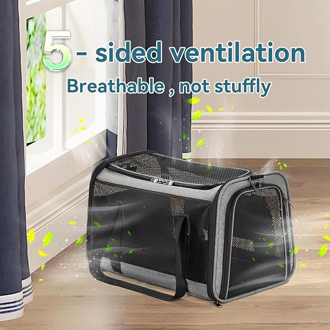 Petsfit Cat Carrier Dog Carriers Airline Approved, 18 x 11 x 11 Soft-Sided Pet Carrier, 3 Carrying Ways, Lightweight, Breathable, Escape Proof, with Adjustable Shoulder Strap and Soft Cushion