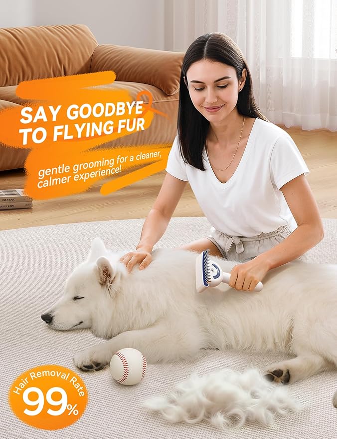 Dog Brush for Shedding, Dual-Sided Dematting and Deshedding Dog Brush with 2 Spray Levels Steam Brush, Detangling Rake for Long-Hair Dogs and Cats, for Medium-Thick Coats Prone to Tangles & Shedding