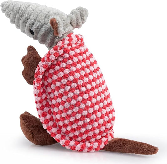 Hollypet Plush Dog Squeaky Toy Stuffed Armadillo Animal Pet Puppy Chew Toys with Clean Teeth for Small Medium Large All Breed Sizes Dogs, Light Pink and Bright Pink,8 in