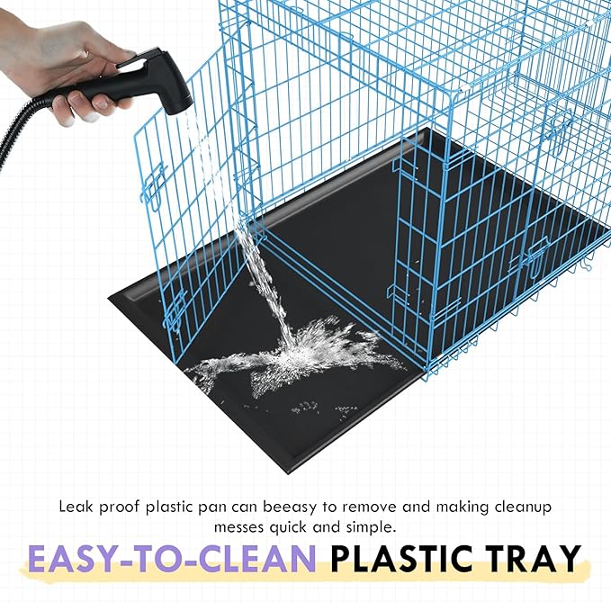 PayLessHere Small Dog Crate Kennel 24 inches Metal Dog Cage Double-Door Folding Travel Indoor Outdoor Puppy Playpen with Divider and Handle Plastic Tray,Blue